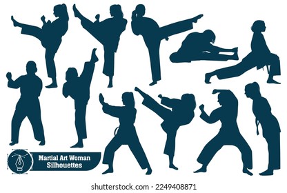 Vector collection of martial art woman silhouettes in different poses