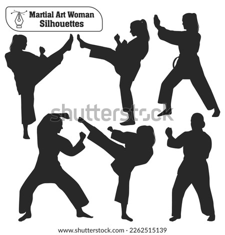 Vector collection of martial art woman silhouettes in different poses
