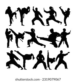 A vector collection of martial arts silhouettes