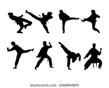 Vector collection of martial arts silhouettes for artwork compositions