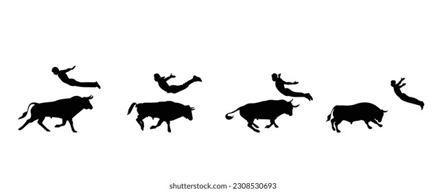 vector collection of matador and bull, silhouettes and shadows. Grunge bull and matador, vector 