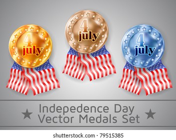 vector collection of medals with american flag ribbons