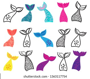 Vector Collection of Mermaid Tail Illustrations