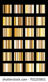 Vector collection of metal gradients. Golden panel set , Gold metallic squares