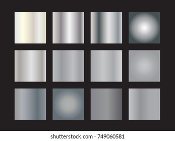 Vector collection of metal gradients. Golden panel set , Gold metallic squares