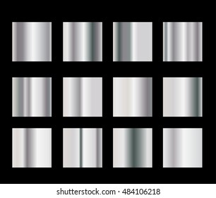 Vector collection of metal gradients. Silver panel set