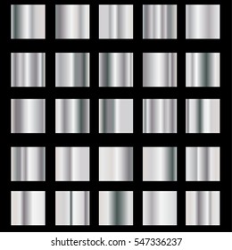 Vector collection of metal gradients. Silver panel set , Steel metallic squares . Shiny shapes