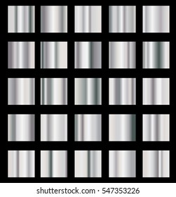 Vector collection of metal gradients. Silver panel set , Steel metallic squares . Shiny shapes
