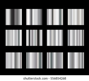 Vector collection of metal gradients. Silver panel set , Steel metallic squares . Shiny shapes