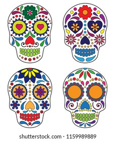 vector collection of mexican sugar skulls on white background