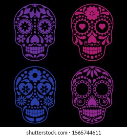 vector collection of mexican sugar skulls on for calavera