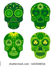 vector collection of mexican sugar skulls for st. Patrick's day