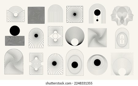 Vector collection of minimalistic geometric elements and  illustrations. Creative abstract artwork . Template for card, poster, banner, print for t-shirt, pin, badge, patch.