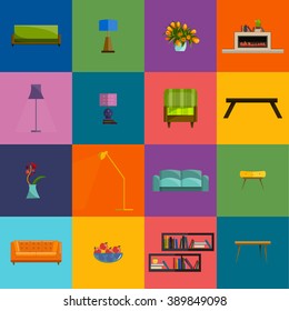 Vector collection of modern flat furniture icon set. 
