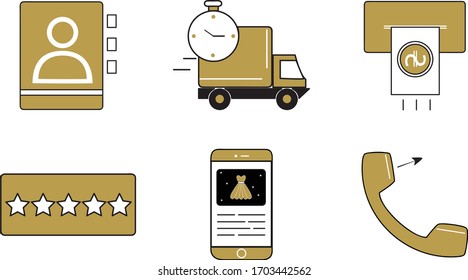 Vector collection of modern flat golden icons for shop.