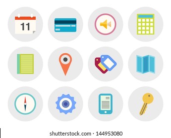 Vector collection of modern icons in flat design on various theme. Isolated in gray circle on white background.