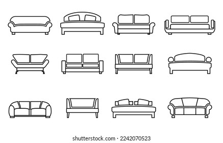  Vector collection modern luxury sofas and couches. Furniture icon set for living room vector illustration.