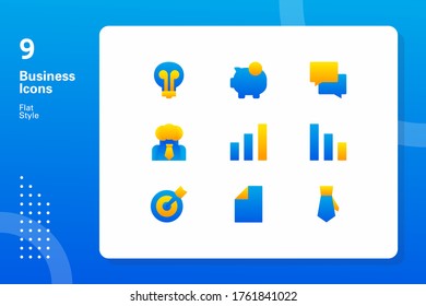 Vector collection of modern simple flat colour and trendy business office and finance icon, idea, saving, conversation, team, graph, target, notes, tie