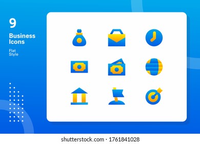 Colección de vectores moderna y simple Color del contorno plano e icono de moda de oficina y finanzas, bolsa, dinero, tiempo, mundo, banco, bandera, destino 