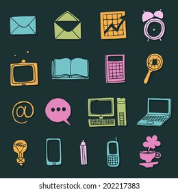 Vector collection of modern trendy flat business and office icons 