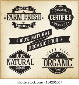 Vector Collection of Monoprint Vintage Labels for Organic Food Product