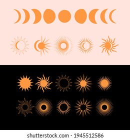 Vector collection of moon, sun and stars, in boho style