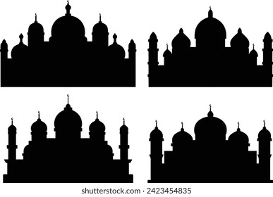 Vector collection of mosques silhouette on white background