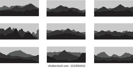 Colección vectorial de paisajes montañosos para fondos y composiciones artísticas