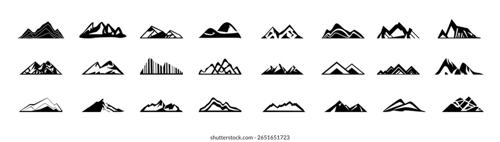 Vector collection of mountains. Black icons isolated on white background.