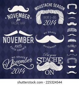 Vector collection of moustache emblems | Mustache themed retro looking insignia set on no shave november 