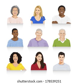 Vector Collection of Multi-ethnic People Portraits