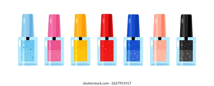 Vector collection of nail lacquers different colors isolated on white background.