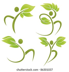 vector collection  of natural people with leaves on hands