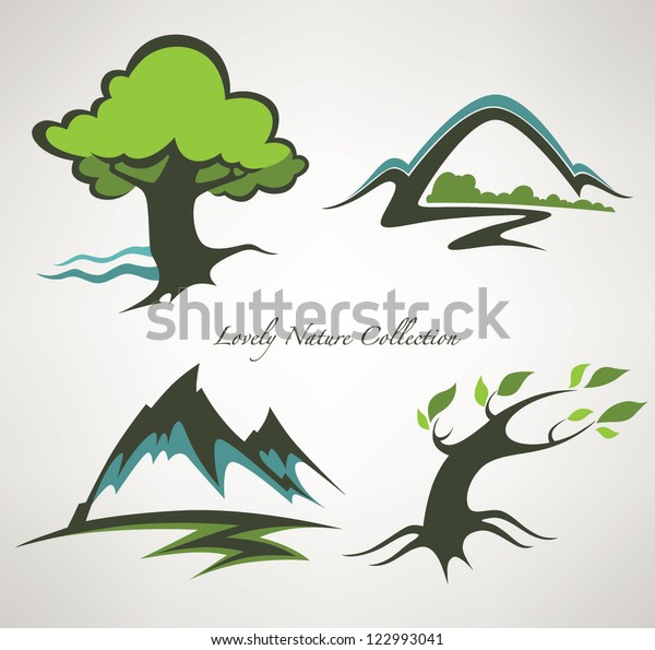 Vector Collection Nature Landscape Symbols Stock Vector (Royalty Free