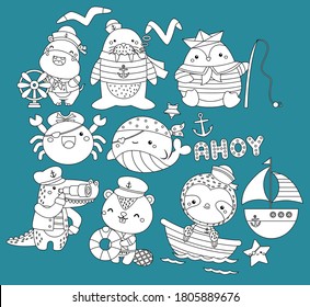 a vector collection of nautical animals in black and white colours
