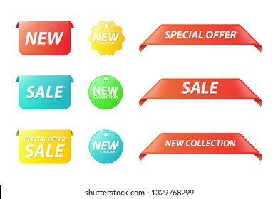 Vector collection of new collection, special offer and sale tags for webpage and advertising