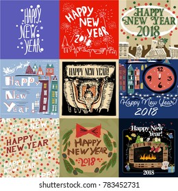 vector collection of new year greeting posters with hand drawn text happy new year. great posters for invitation card, open card and other events