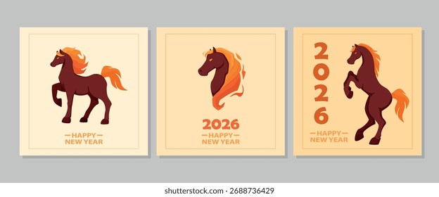Vector collection of New Year's cards. Chinese calendar 2026. Year of the Fire Horse. Lunar calendar.