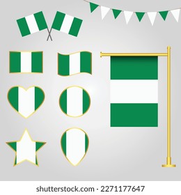 Vector collection of Nigeria flag emblems and icons in different shapes vector illustration Nigeria 