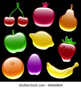 Vector Collection Of Nine Glossy Fruit