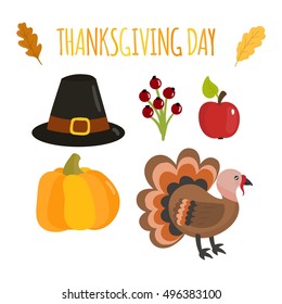 Vector collection of nine thanksgiving decoration elements