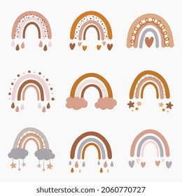 Colección de vectores para decoración de vivero con bonitos arcos en colores pastel. Perfecto para la ducha de bebé, cumpleaños, fiesta infantil, vacaciones de verano, huellas de ropa.
