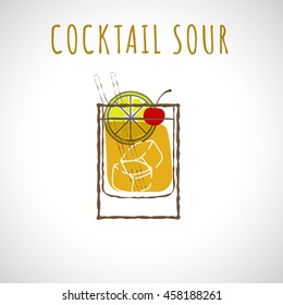 Vector collection of. Hand drawn illustration of cocktail. WHISKEY SOUR.