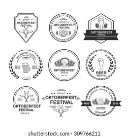 Vector Collection of Oktoberfest hand drawn logo templates. Vintage badges and icons.Hand sketched modern icons.Beer Festival vector banner. Lettering typography for poster, card