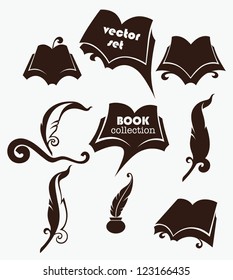 vector collection of old books, parchment, poetry, literature and history symbols