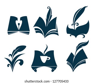 vector collection of old books, parchment, poetry, literature and history symbols