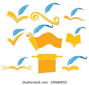 vector collection of old books, parchment, poetry, literature and history symbols