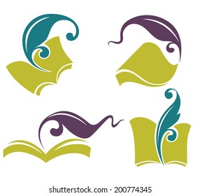 vector collection of old books, parchment, reading and writing symbols