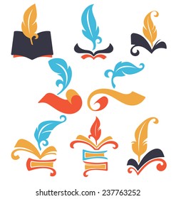 vector collection of old books, parchment, reading and writing symbols