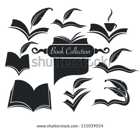 vector collection of old books, parchment, poetry, literature and history symbols